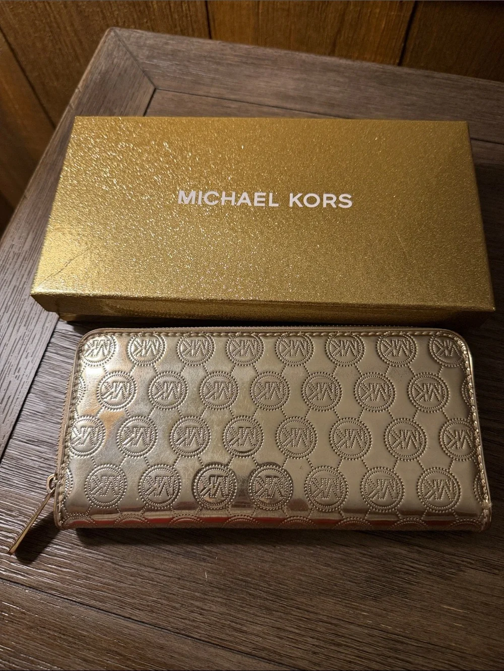 Michael Kors Gold Metallic Embossed Zip-Around Wallet